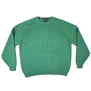 Lands End Womens Green Cotton Crewneck Sweater Japan Vintage XL 18-20 Preppy